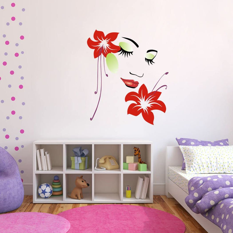 Delight Art Beautiful Flower Girl Floral Wall Sticker Size - ( 58*48 ) cm Model id - ( DAMC00287L )