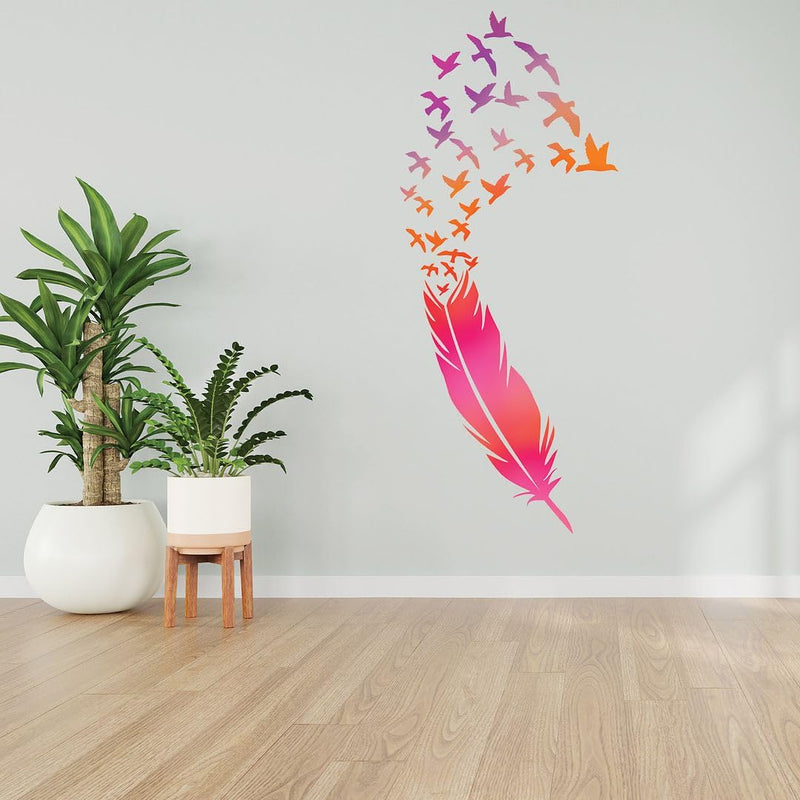 CVANU Pink Feather Vinyl Self-Adhesive Wall Sticker Decal for Wall Decoration (24inX10in)_F173