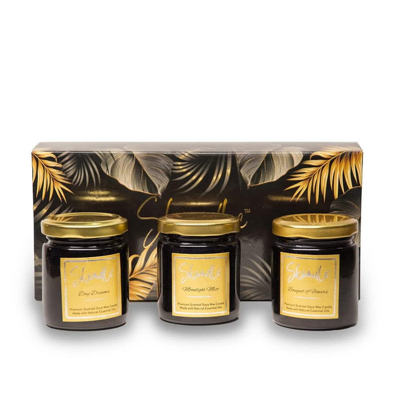 Skiindle Set of 3 Black Jar Candles with Exquisite Long-Lasting Aromatherapy Scent for Relaxation | Ideal Gift for Home Décor - Made with SOYA Wax, Lead-Free Wick & Natural Aroma Oils