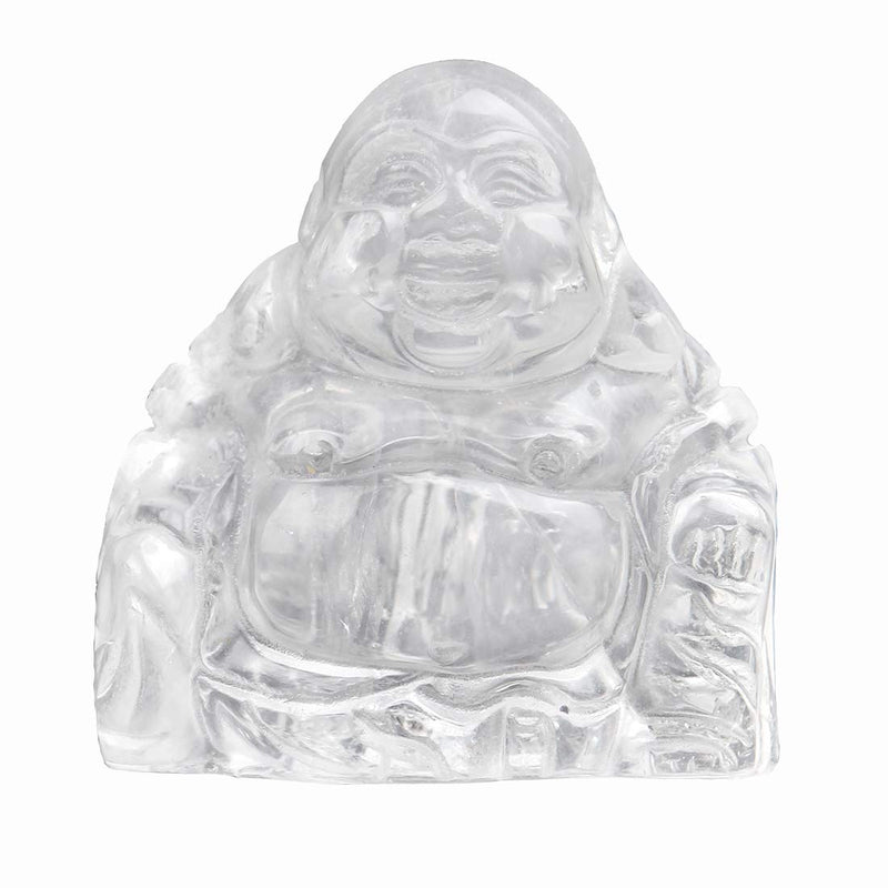 YWG Stone Clear Crystal Healing Crystal Gemstone Carved Laughing Happy Buddha Feng Shui Figurines Wealth and Good Luck 1.5"