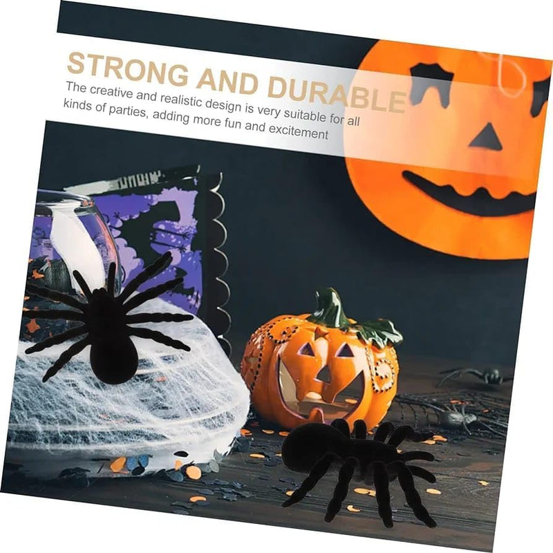 PartyToko Fun Halloween Props Large Realistic Rubber Spider Fake Insect 4pcs 3inch Size Each Black