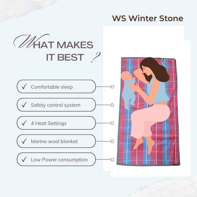 WS Electric Blanket Single Bed Electric Bed Warmer Shock Proof Heated Blankets Throw Winter (75x150 cm Multicolor)