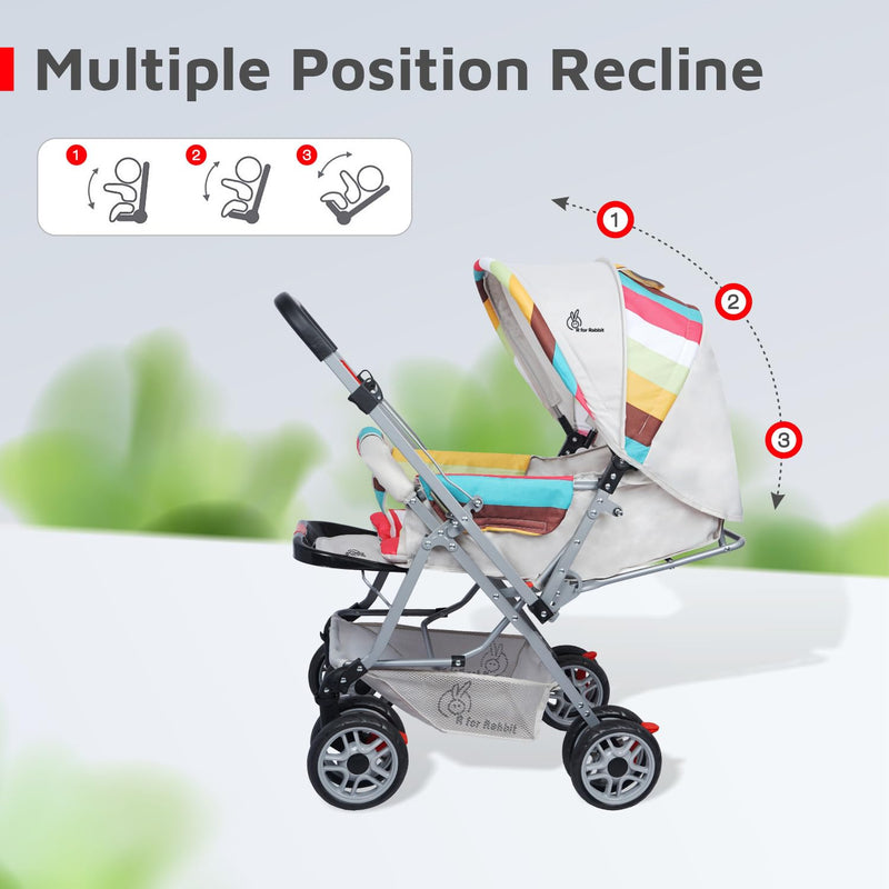 R for Rabbit Lollipop Lite Baby Stroller for 0 to 3 Years Pram with 5 point safety harness | Reversible Handlebar | Cushioned seat with 3 level seats recline / Lightweight stroller for kids | 6 Months Warranty | (Cream)