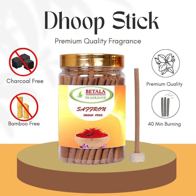 Betala Fragrance 6 in 1 Dhoop Sticks for Pooja, Combo Pack of 100 gm X 6 Flavour stick with Holder Stand (Chandan, Gulab, Mogra, Lavender, Guggal, Saffron)