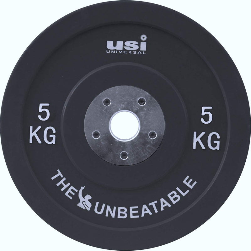 USI UNIVERSAL Olympic Weight Plates, BPHC 5Kg Pair Olympic Bumper Weight Plates For Home Gym 51mm, Rubber & Alloy Steel, Two Piece Steel Hub Zinc Plated Olympic Hole, Ideal For Cross Training, Weight Lifting