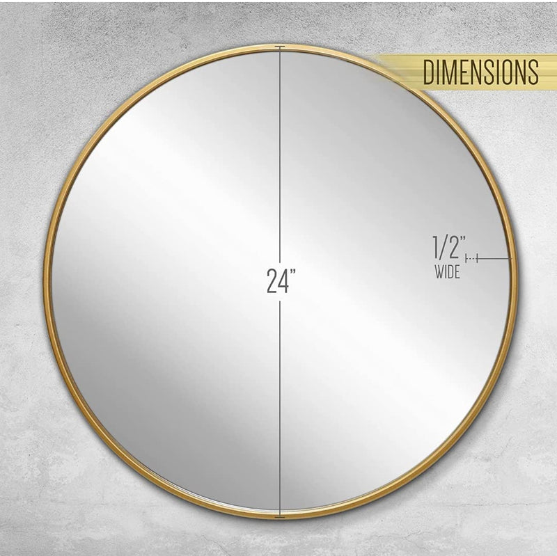 The Arts Box Round Wall Mirror I Metal Frame I Modern Design Metal Frame I Bathroom Wash Basin, Bedroom, Drawing Room (Gold, 24)