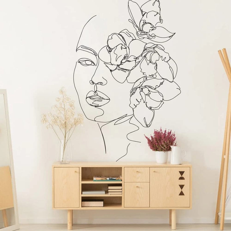 GADGETS WRAP Vinyl Decal Sticker Beauty Focal Floral Woman Line Drawing (Item Finish Size : 70cm x 46cm)