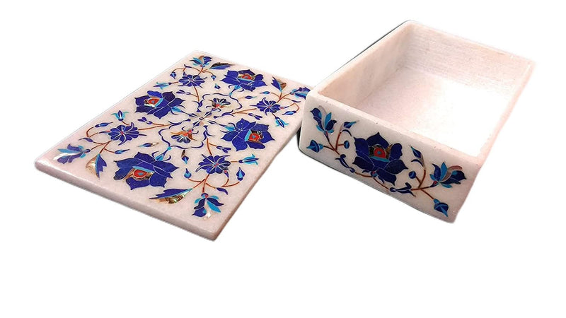 ArtEra Marble Handicraft Inlaid Box with Gemstones (6 X 4 X 2 inch)