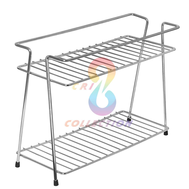 CR18 COLLECTION Multipurpose Stainless Steel Kitchen Rack, Kitchen Organizer, Counter Top Stainless Steel Kitchen Stand 2-Tier Trolley Basket for Boxes Utensils Dishes Plates for Home, Tiered Shelf