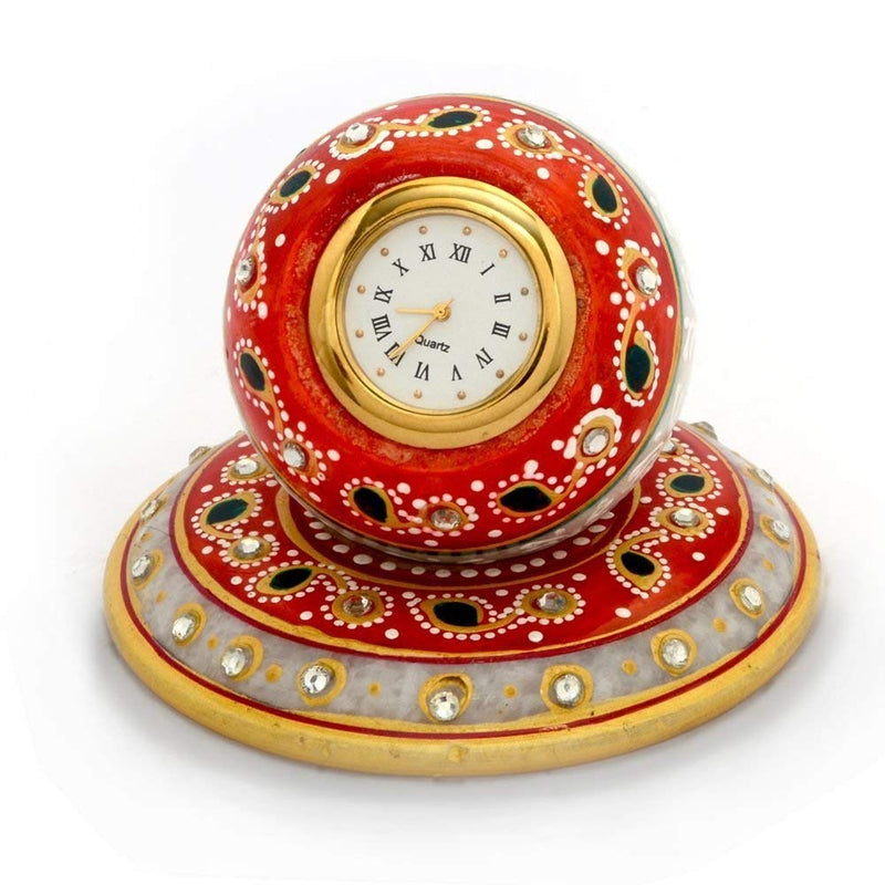 Hardik Handicraft: Marble Ball Shape Table Watch Meenakari Work Decorative