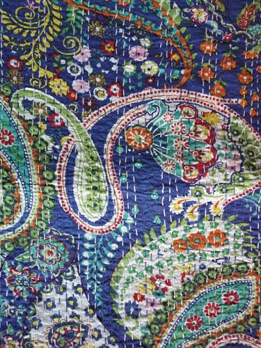 BOHEKANT Handicraft Cotton Hand Embroidery Kantha Quilt Kantha Bed Cover Handmade Kantha Bedspread Kantha Blanket Throw-18 (Twin, 60x90 Inches, Single Bed)