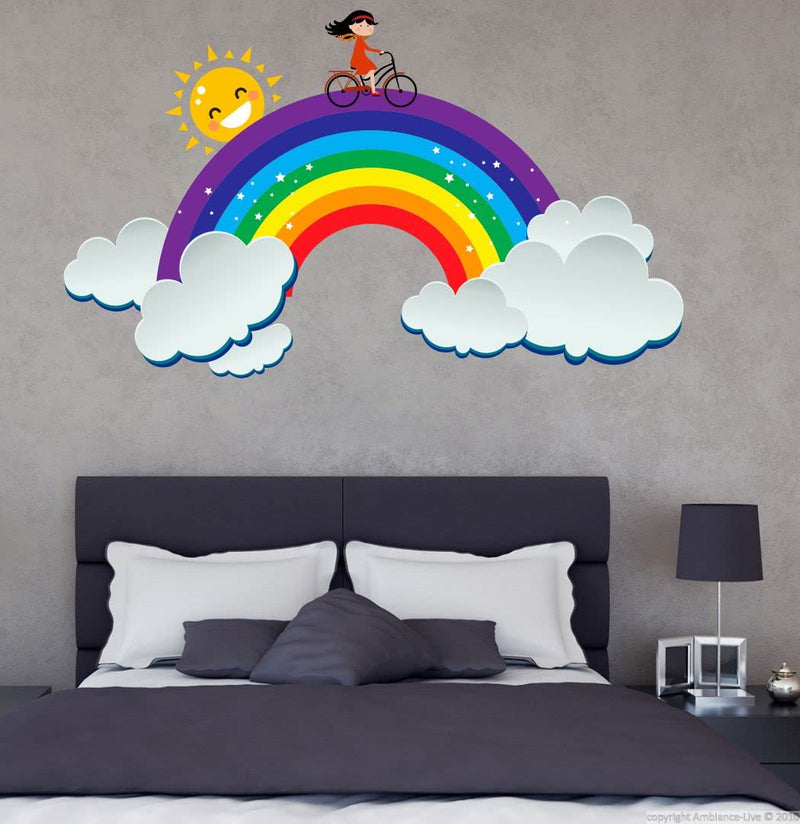 Graphics Decor Rainbow with Sun and Clouds Design Wall Sticker Size - (57 * 34) cm