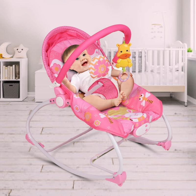 INFANTSO Baby Rocker Portable with Free Mosquito Net & Calming Vibrations & Musical Toy (03 Pink)