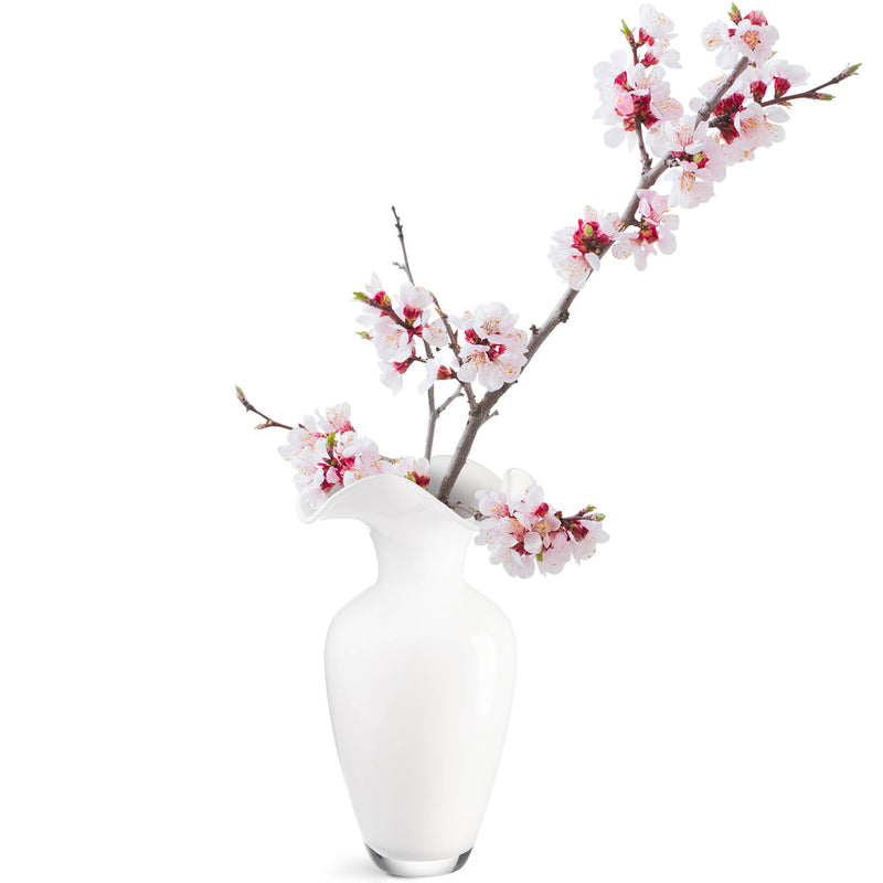 Vase - Opal White - Glass - Flair Top - 13.5" Height - Euoropean Quality Glass - by Barski - Made in Europe