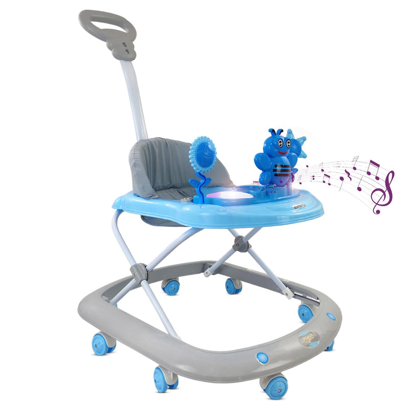 Dash Butterfly Deluxe Baby Walker with 3 Position Adjustable Height Music & Light & Parental Handle, Foldable Activity Walker, Baby 6-18 Months boy, Walker for Kids (Capacity 20kg | Blue)