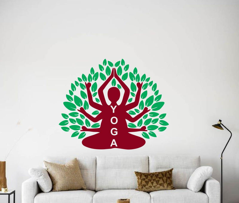 Decor Kraft Budha with Yoga Tree Wall Sticker & Decal,Size- 38 Cm X 33 Cm,Religious