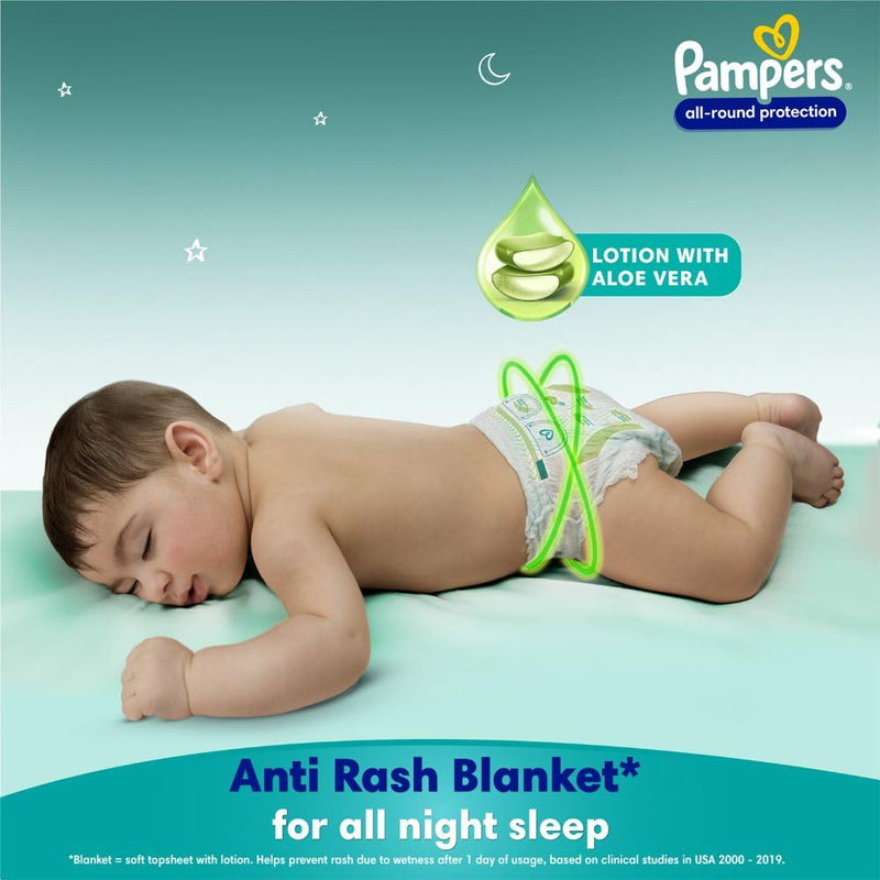 Pampers All round Protection Pants Style Baby Diapers, Medium (M) Size, 76 Count, Anti Rash Blanket, Lotion with Aloe Vera, 7-12kg Diapers