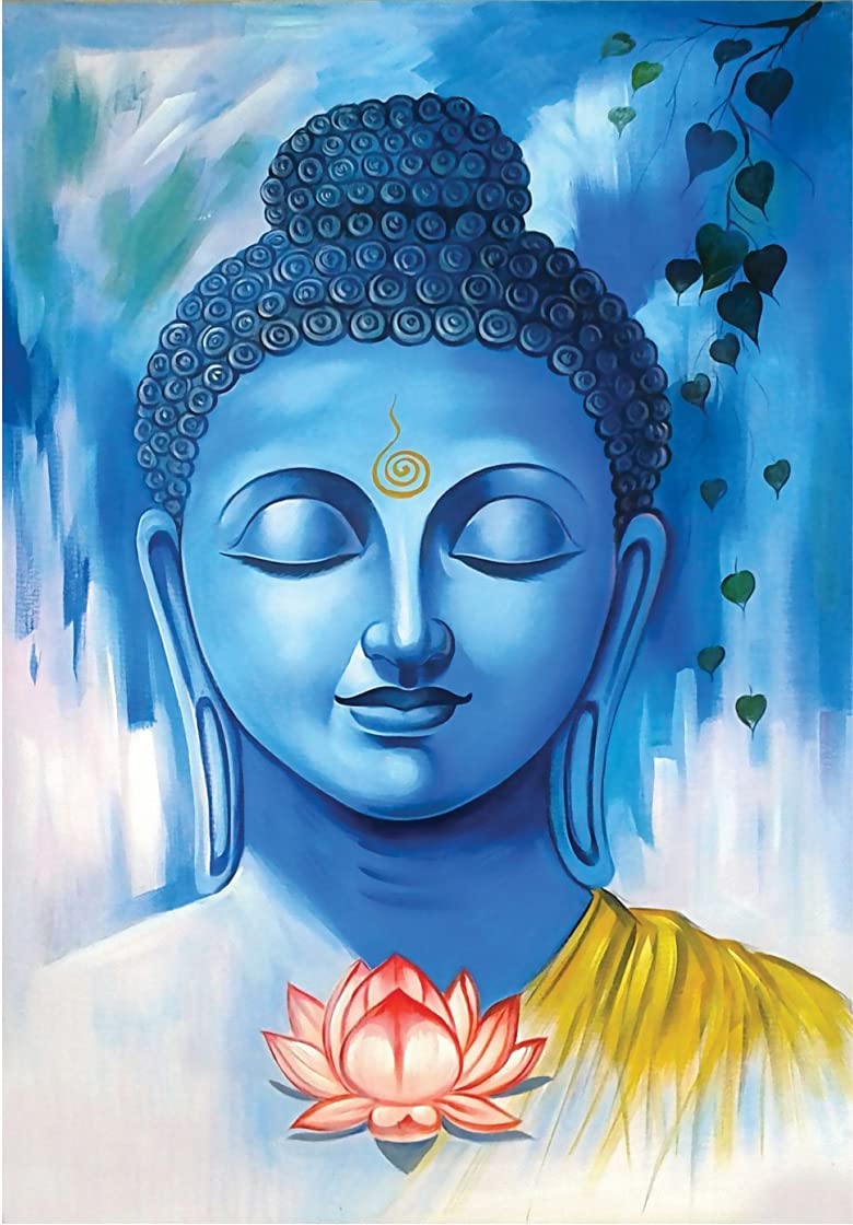 Kaushiki Collection PVC Vinyl Blue Buddha Wall Sticker (Multi Colour Size - 30 x46 cm)