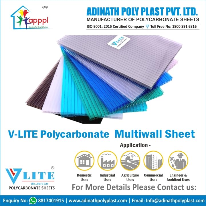 V Lite Multiwall Polycarbonate Sheet, Greenhouse Residential Flat, Commercial Buildings, Walkways Roof Cover, 4mm ( 7 x 39 feet) (Lake Blue)