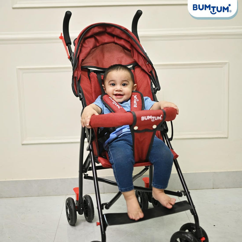 BUMTUM Baby Slim Trim Stroller/Pram for 6 to 36 Months, Reclining backrest, Reversible Handlebar for Babies, Toddler & Kids(Red)