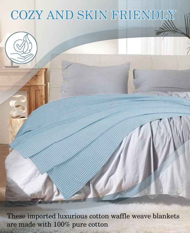 BSB HOME 100% Pure Cotton Thermal Blanket Breathable, Soft Waffle, Cozy & Skin Friendly All Season for Bed & Sofa Indoor andOutdoor Single Bed Blanket | Dohar (Colour-Aqua or Sky Blue, 152 x 228 Cm)