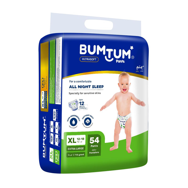 Bumtum Baby Diaper Pants, XL Size, 108 Count, Double Layer Leakage Protection Infused With Aloe Vera, Cottony Soft High Absorb Technology (Pack of 2)