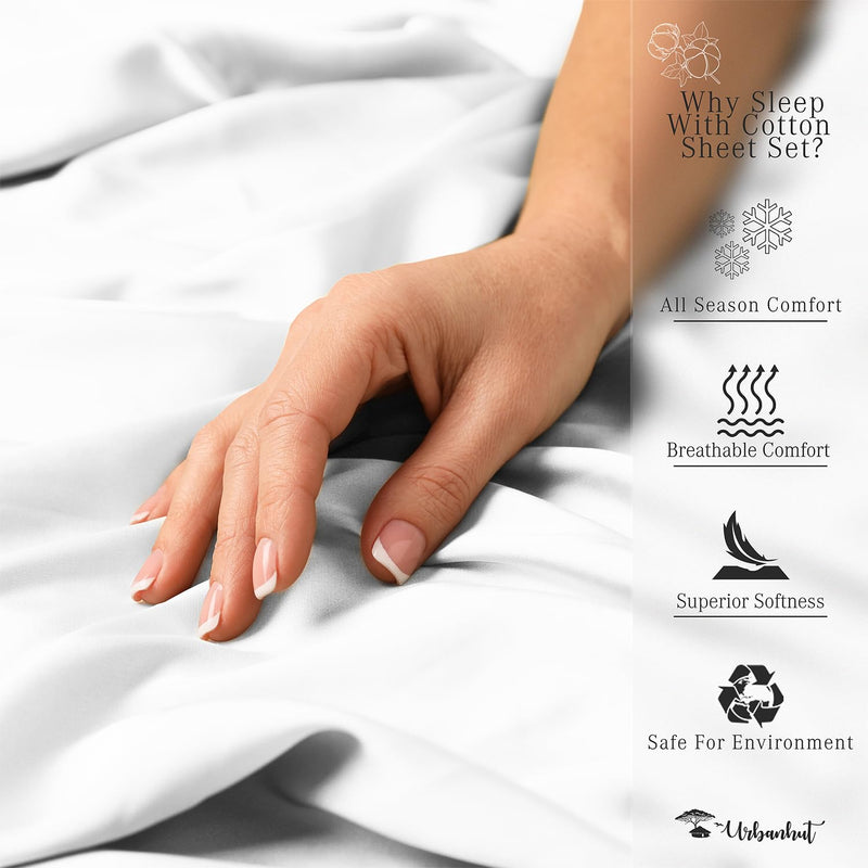 URBANHUT 1000 TC Egyptian Cotton Solid King Size Sheets Set (White, 4 Piece)