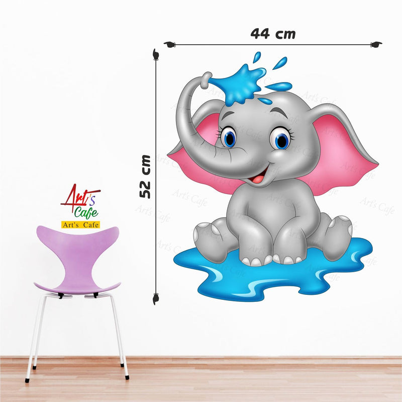 Art's Cafe | Baby Elephant Bathing 3D Wall Sticker Decorative for Kids Room Play School (17.5 x 20.5 inch)