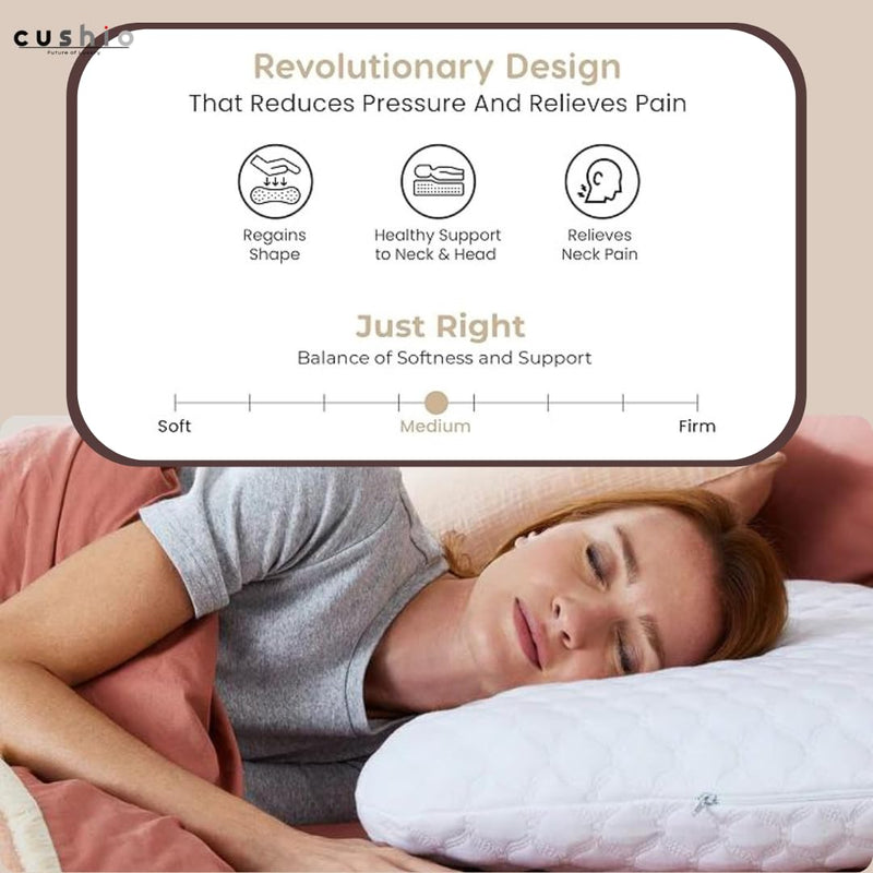 Cushio™ Memory Foam Pillow - Orthopedic Bed Pillow - Size 24"x16"3" inches (Pack of 3) - Pain Relief & Plush Comfort - Experience The Best - Free Pllow Cover (Grey)