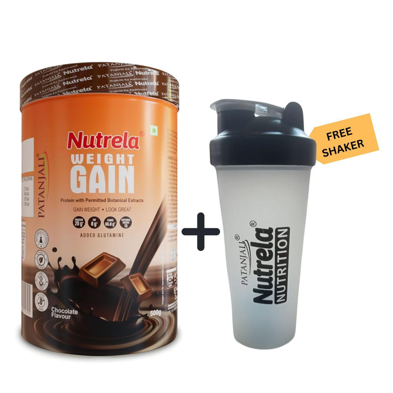 NUTRELA Weight Gainer-500G, Chocolate Flavour With FREE Shaker Bottle