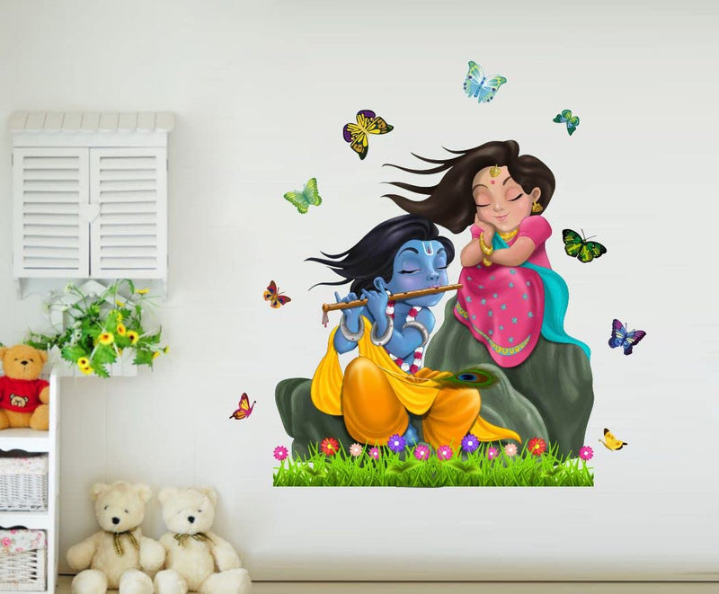 Delight Art Beautiful Radha-Krishna ji Wall Sticker Size - (67 * 67) cm Model id - (DAMC00762L)