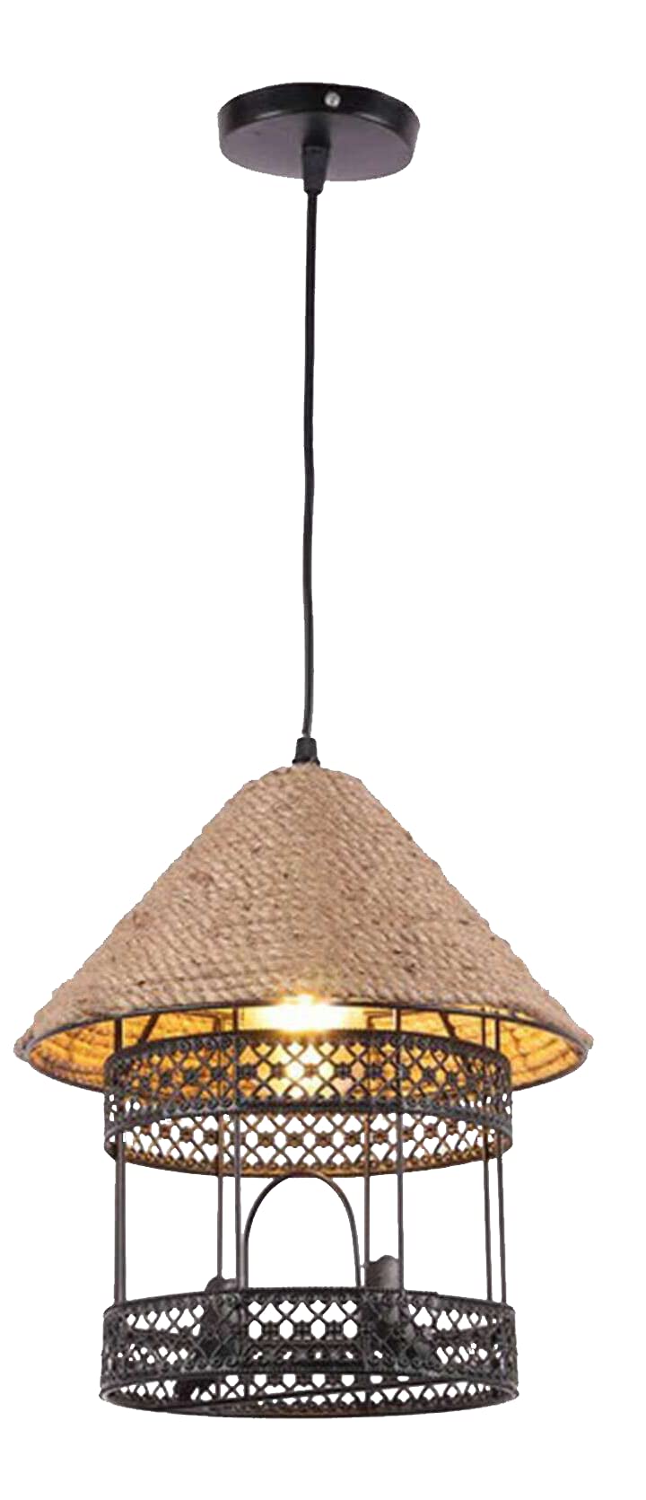 GreyWings Love Bird Cage Vintage Edison Rope Ceiling Hanging Pendant Light, Black