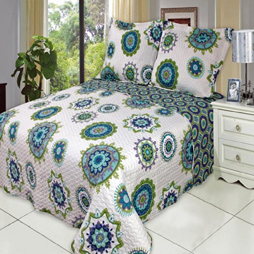 3 Piece Julia Cool QUEEN Oversize Super Luxurious Wrinkle Free Coverlet / Quilt Bedding Ensemble Set with Pillow Shams