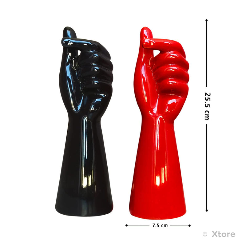 Xtore Hand Shape Ceramic Vase Artificial Flowers Pot (Black and Red, Pack of 2)