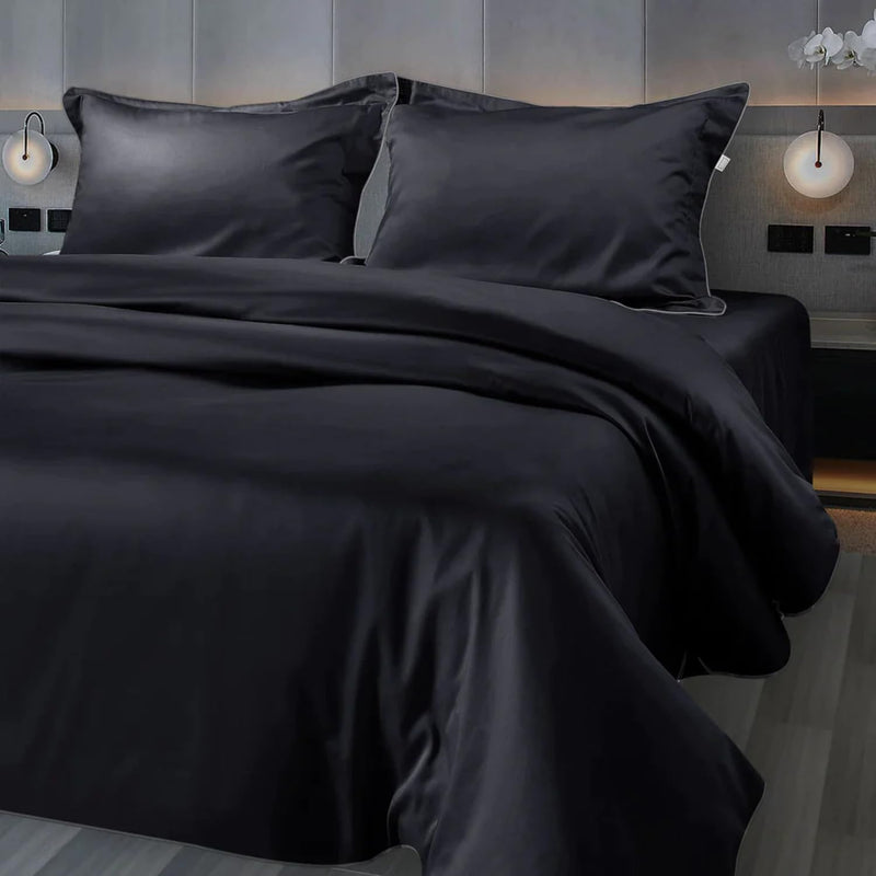 Spread Spain® 500 Thread Count Italian Pure Cotton Flat Sheets, 108" x 108" Inch Super King Size Bedsheet with 2 Pillow Cases, Wrinkle Free Cotton Sheets, Black