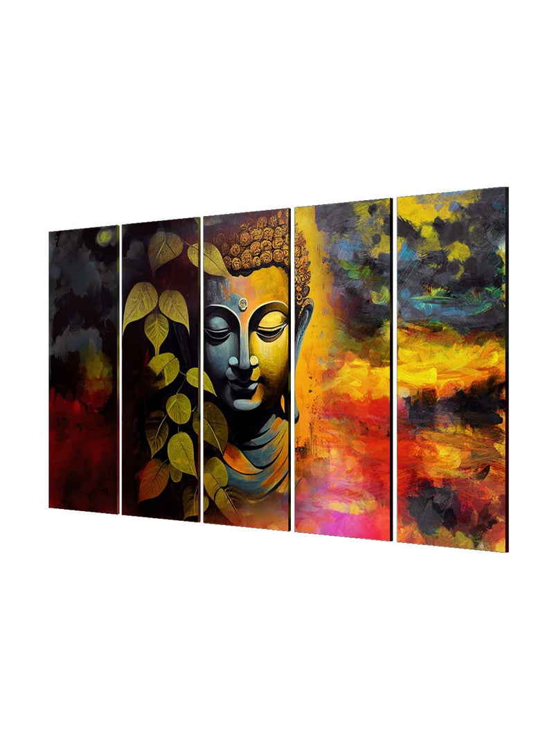 999STORE buddha half face with leaves modern art wall painting art panels (MDF_24X40 Inches) S5Frames041