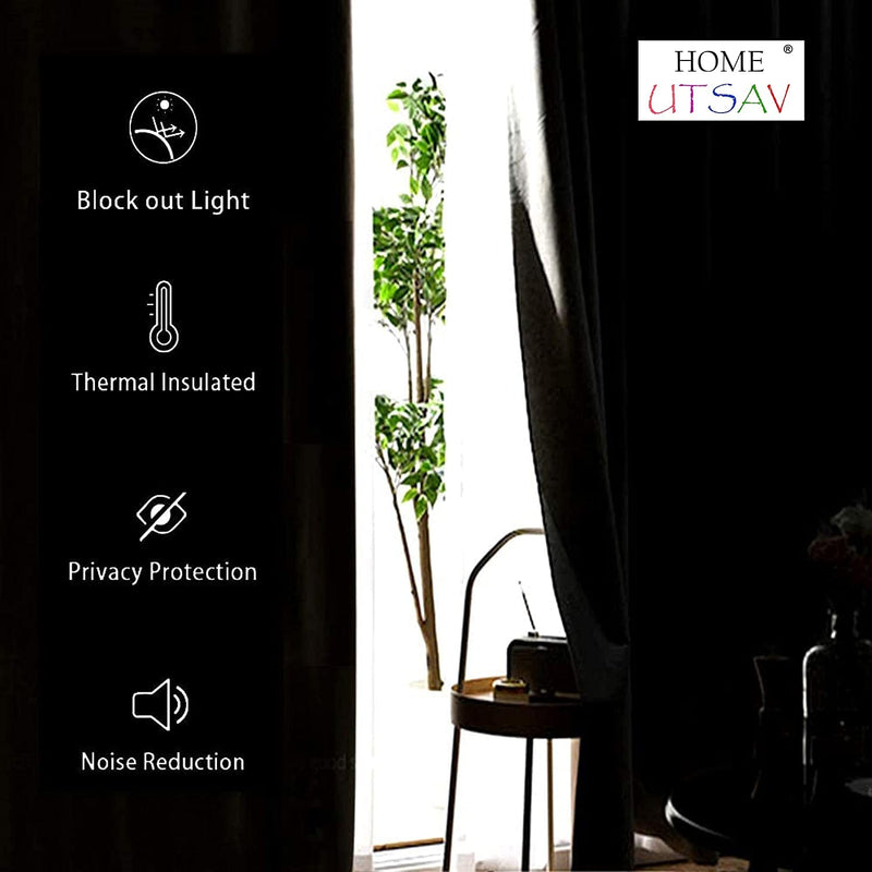 HOME UTSAV 2 Piece Blackout Faux Silk Superior Plain Opaque Curtains for Door 7 Feet, Sky