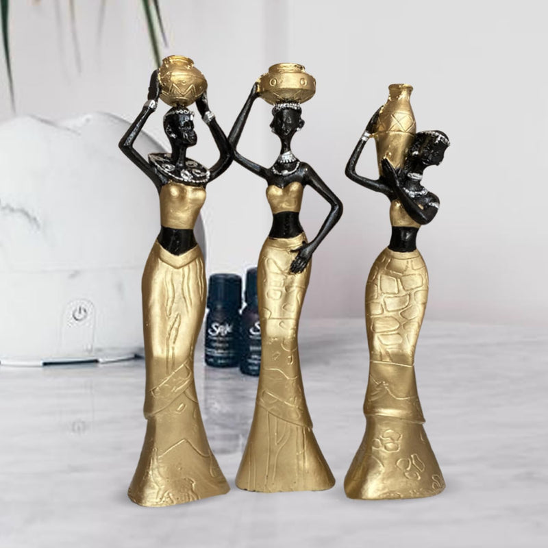 Xtore Beautiful New Golden & Black African Women for Home Decor (Pack of 3, Golden & Black)