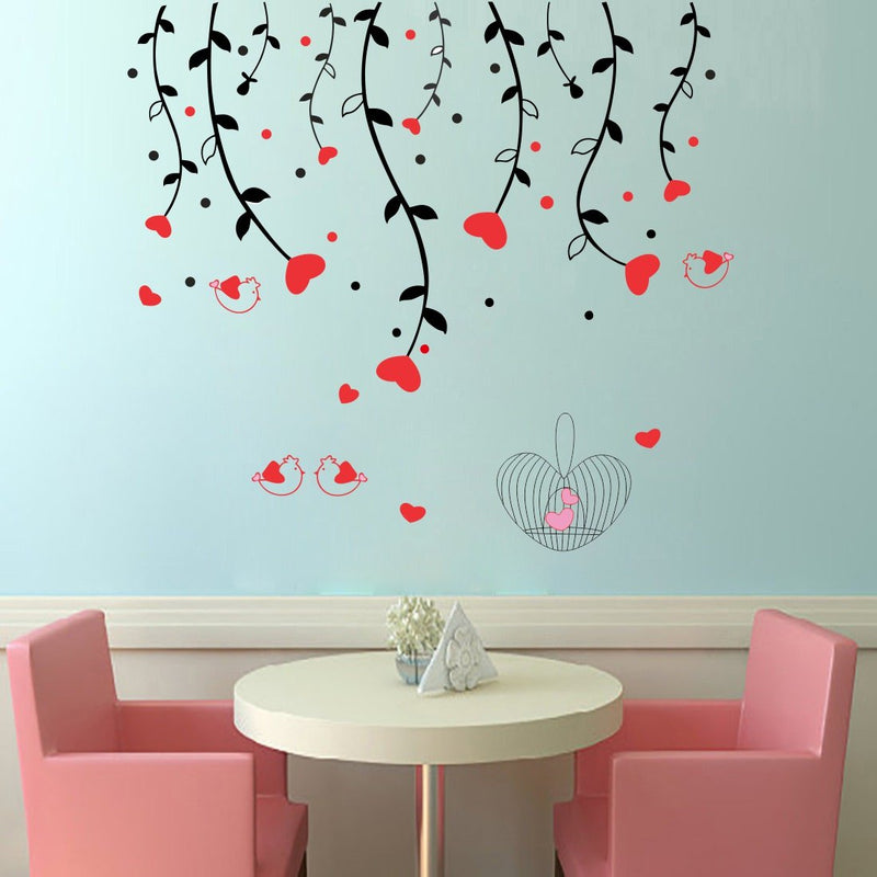 Heart Sparrow Tree Self Adhesive VinylWaterproof Decorative Wall Stickers for Hall, Bedroom, Kitchen and Furniture