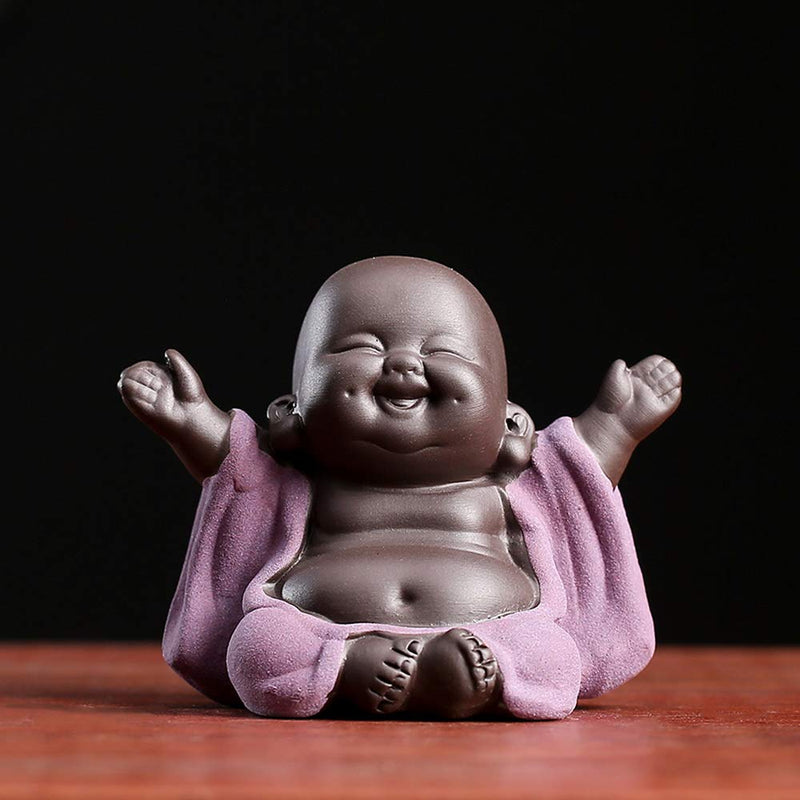 Ceramic Laughing Buddha Statue Maitreya Happy Buddha Statue Little Cute Baby Monk Figurine Buddha Figurines Home Decor Creative Crafts Dolls Ornaments Gift Delicate Ceramic Arts and Crafts (Purple)