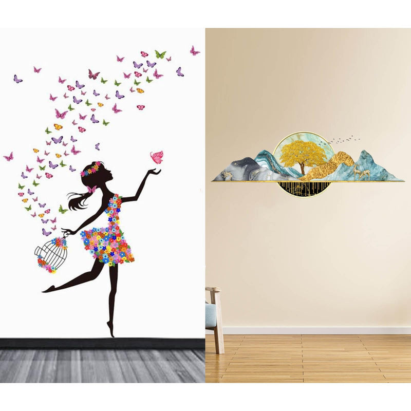 WALLBOOK Set of 2 Wall Stickers Dreamy Girl | 3D Trees for Home, Hall, Bedroom, Livingroom & Kitchen