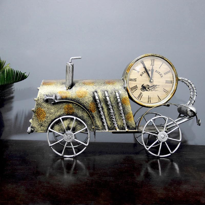 Iron Metal Handmade Decorative Gold and Copper Train Engine Table Clock for Table, Desk, Living Room, Bedroom, Halls, Offices, Cafe, etc.