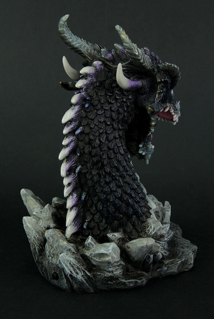 Veronese Resin Statues Hand Painted Obsidian Dragon Bust Statue with Led Lights 6 X 8.25 X 5 Inches Gray