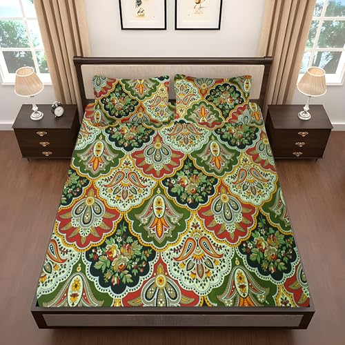 JSR Premium Printed Double Bedsheet with 2 Pillow Covers, 215 x 215 CM (Paisley)