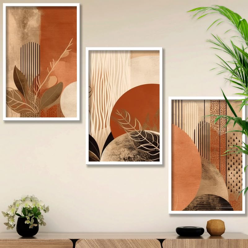 SAF paintings Set of 3 Plants Boho modern art design Premium white Framed Bohemian wall painting for for Wall, Home and Living Room Decoration 80 cms x 34.29 cms COMBO-2019-K3