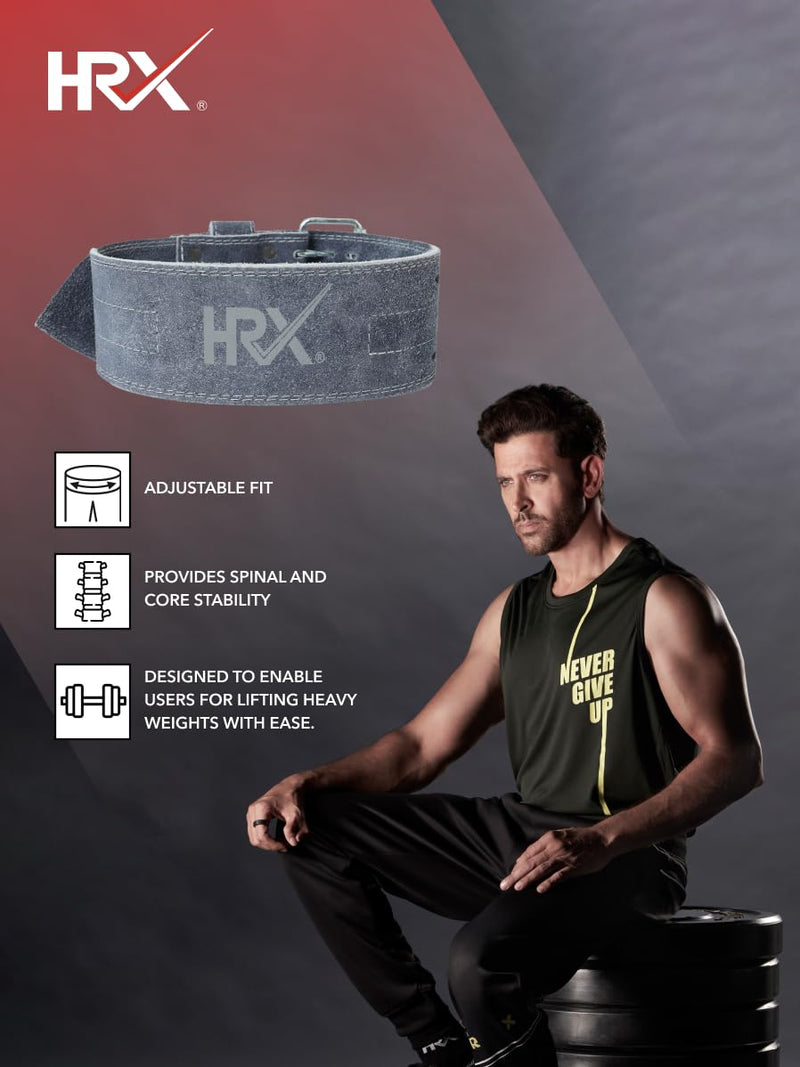 HRX Gym Belt for Weightlifting Workouts Deadlifts Powerlifts | Back Support for Exercise (HRGB01SLGRXL_Grey_XL)