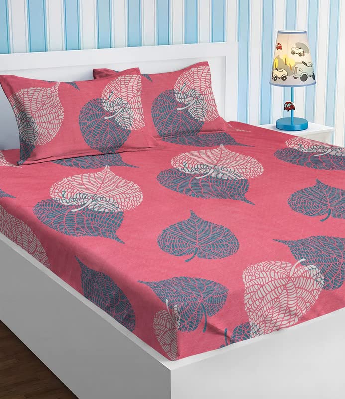 BSB HOME 100% Microfiber Flat Double Bedsheets with 2 Pillow Covers | Double Bed Breathable | Wrinklefree | Ultrasoft 200 TC Supersoft |90" x 90" or 228x228 cm, 7X7.5 Feet | Floral- Pink