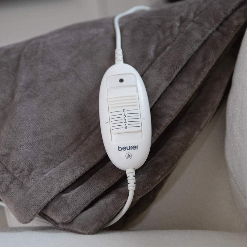 Beurer HD 75 Electric Blanket, Cuddly Heat Blanket with 6 Temperature Levels, Safety System and Automatic Shut-Off, Machine Washable, Taupe