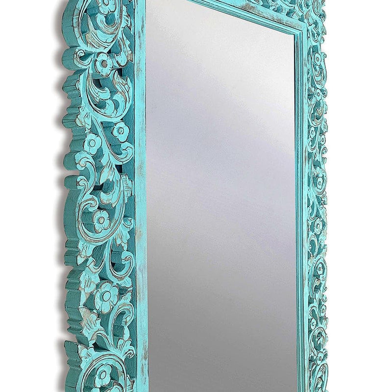 Adeez Gallery Wooden Wall Mirror Frame Size (30x60) Inch Only Frame with Out Mirror Colour Antique Blue