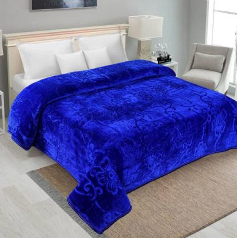 HomyReef 500 TC Winter/Mild-Winter Solid/Floral Light Weight Super Soft Warm Mink Single Bed Blanket for Winter (229 x 229 cm), Lightweight (Blue, Single Bed - 85x60 Inch)